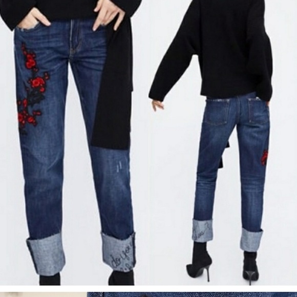 Zara Denim - ZARA "Do you like my shoes?" Embroidered Jeans NWT